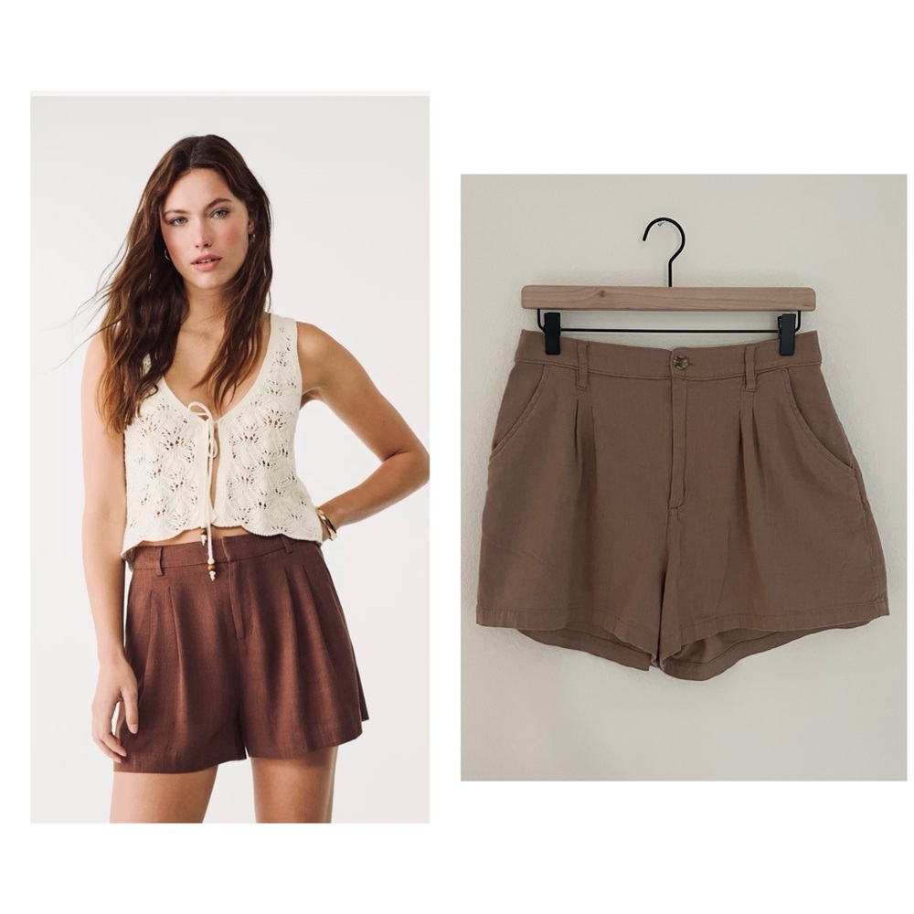 Hollister Ultra High Rise Linen Blend Women's Brown / Tan Shorts